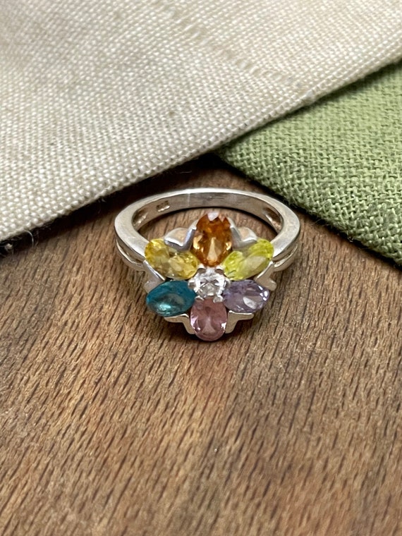 Sparkly Multi Color Solid Sterling 925 Silver Rin… - image 2