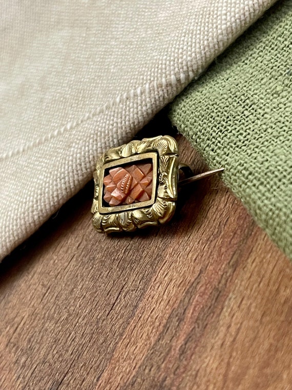 Pink Coral Antique 9ct Rolled Gold Victorian Mour… - image 2