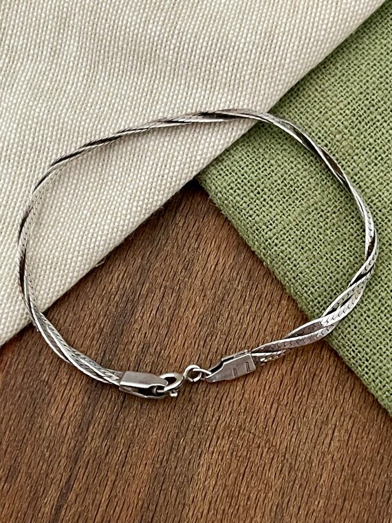 Thin Twisted Flat Snake Link Solid Sterling 925 S… - image 1