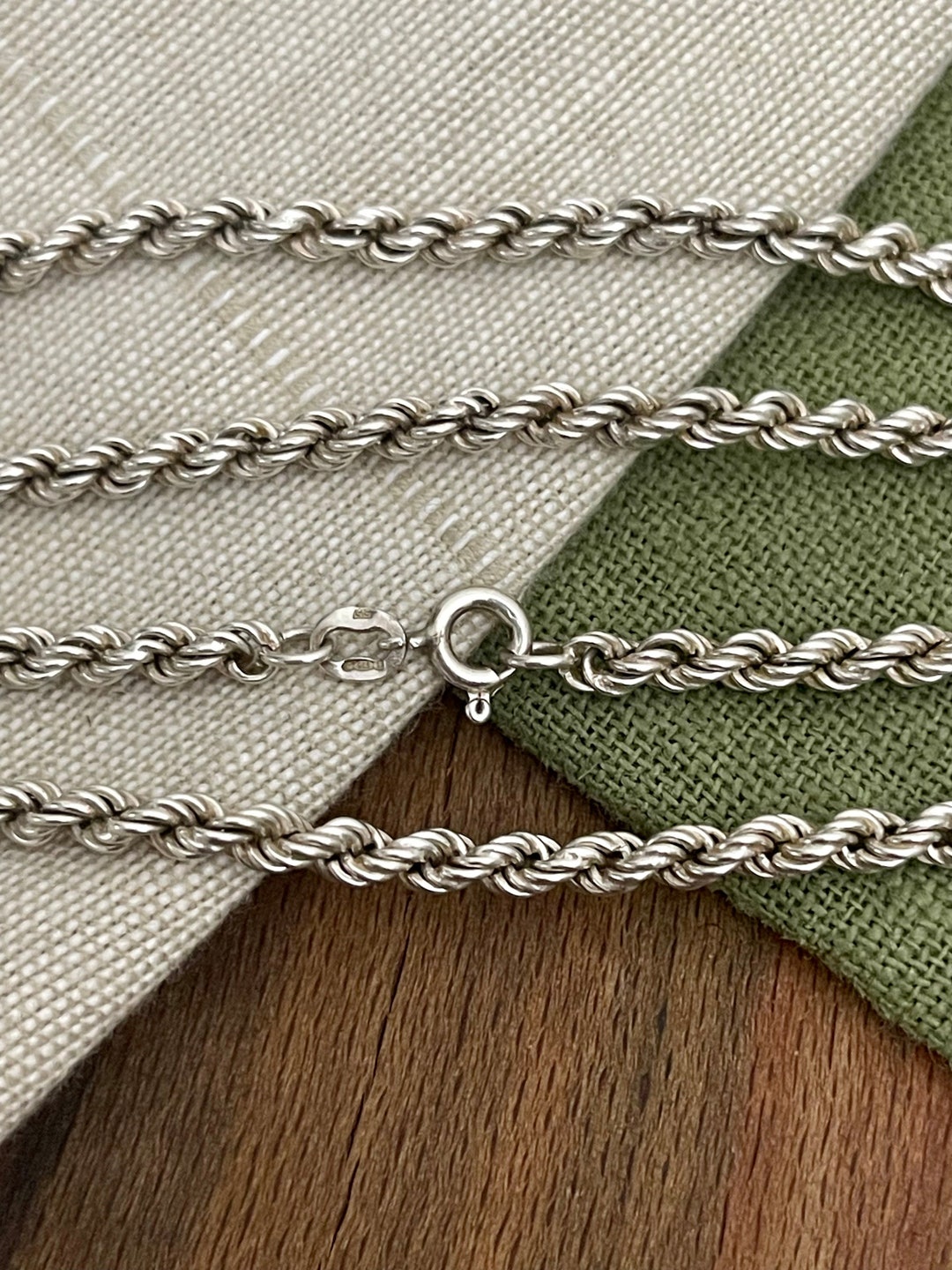 Twisted Rope Link Chain Necklace Solid Sterling 925 Silver 16 Inch ...