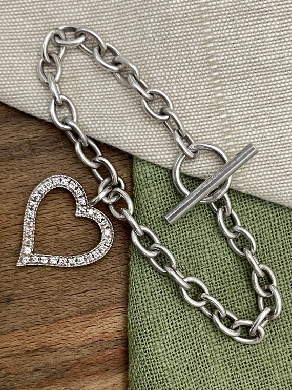 Belcher Link Heart Pendent Solid Sterling 925 Sil… - image 1