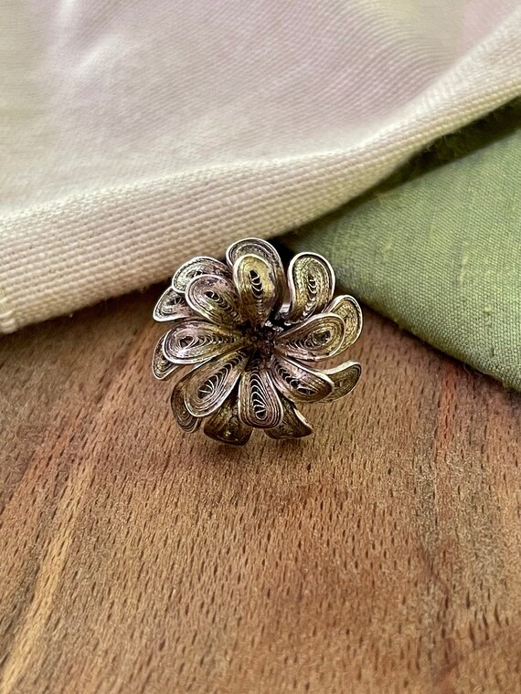 Nice Large Big Flower Solid Sterling 925 Silver R… - image 2