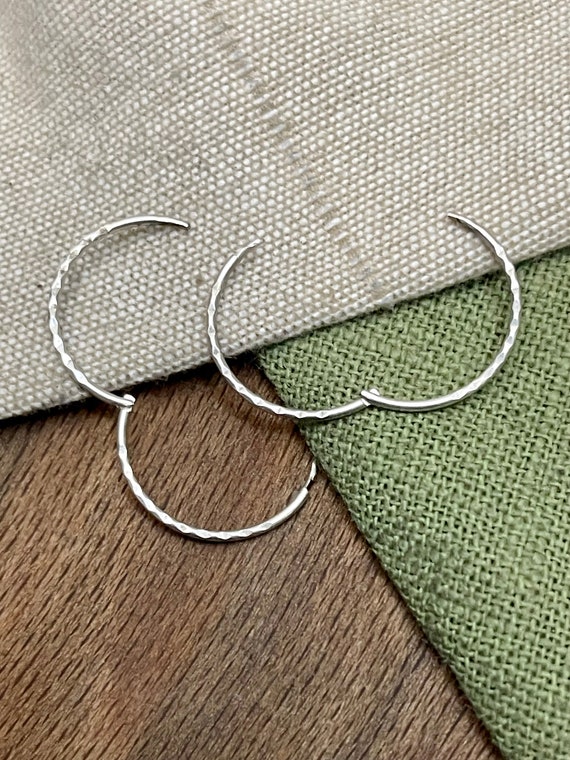 Large Simple Engraved Earrings Solid Sterling 925… - image 4