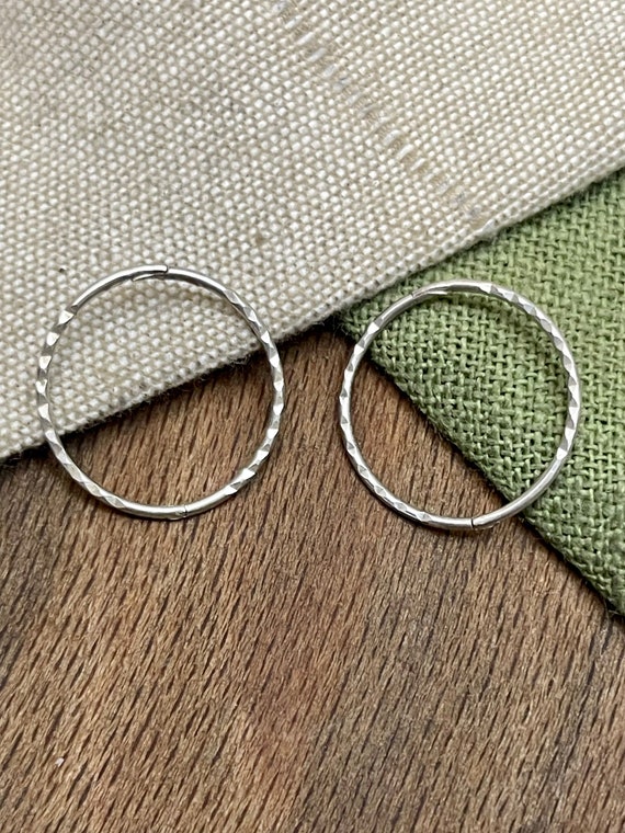 Large Simple Engraved Earrings Solid Sterling 925… - image 1