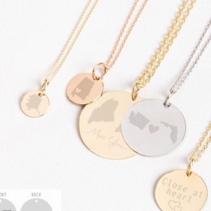 Personalisierte Halskette 14K Solid Gold, Benutzerdefinierte Karte Kanada US Provinz Zustand Zwei Zustandsanhänger Halskette, kundenspezifisches Haus, das Geschenk für sie / ihn bewegt