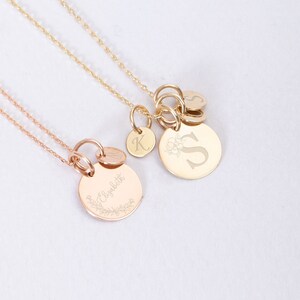 Collar de flores de magnolia personalizado con etiquetas iniciales para niños, oro macizo de 14 quilates, colgante con dije de jardín de flores de magnolia, gran regalo para mamá para ella