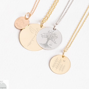 Miscarriage Memorial Disc Pendant, 14K Gold Infant Loss Necklace, Personalized Angel Baby Keepsake, Stillbirth Remembrance Jewelry
