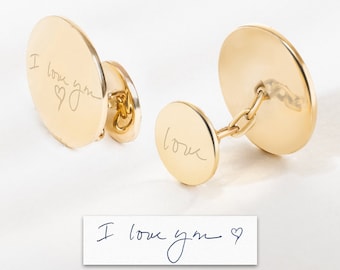 Uw handschrift manchetknopen 14k massief goud, gepersonaliseerde aangepaste manchetknopen huwelijkscadeau voor man, bruidegom geschenken Valentijnscadeau voor hem