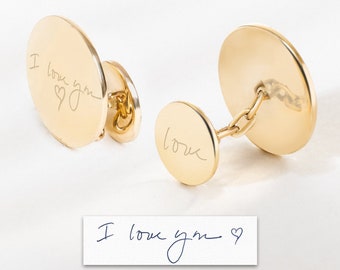 Your Handwriting Cuff Links 14k Solid Gold, Personalized Custom Cufflinks Wedding Gift for Husband, Groom Gifts Valentine’s Gift for Him