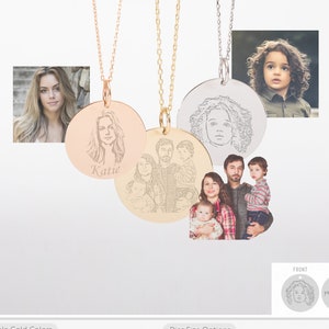 Custom Portrait Necklace 14K Solid Gold, Your Photo & Text Engraved Pendant, Personalized Memorial Necklace Gifts for Father&#39;s Mother&#39;s Day