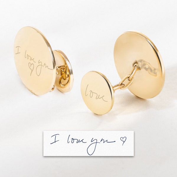 Your Handwriting Cuff Links 14k Solid Gold, Personalized Custom Cufflinks Wedding Gift for Husband, Groom Gifts Valentine’s Gift for Him