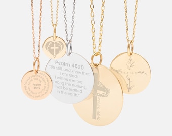 Personalized Christian Custom Bible Verse Necklace 14K Solid Gold Jewelry for Women or Men, Christian Necklace Gifts Bible Quote Dainty Gift