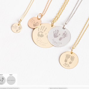 Colar personalizado com pegadas reais de bebê, colar de ouro maciço 14K para recém-nascidos, joias gravadas com pegadas ou mãos para bebês, presente para novas mães para ela