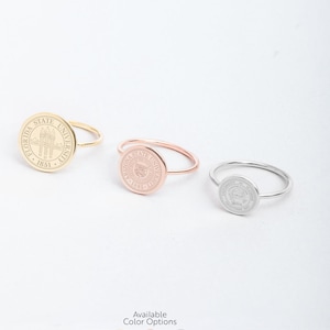 Custom College Class Ring 10k 14k 18k Solid Gold, Custom High School University Logo Engraved Signet Ring Graduation Personalized for Her