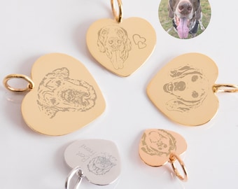 May include: Five heart-shaped dog tag pendants in yellow gold, rose gold, and silver with engraved dog portraits. The pendants are available in sizes from 10 mm to 18 mm.  Available color options: Yellow, Rose, White.
