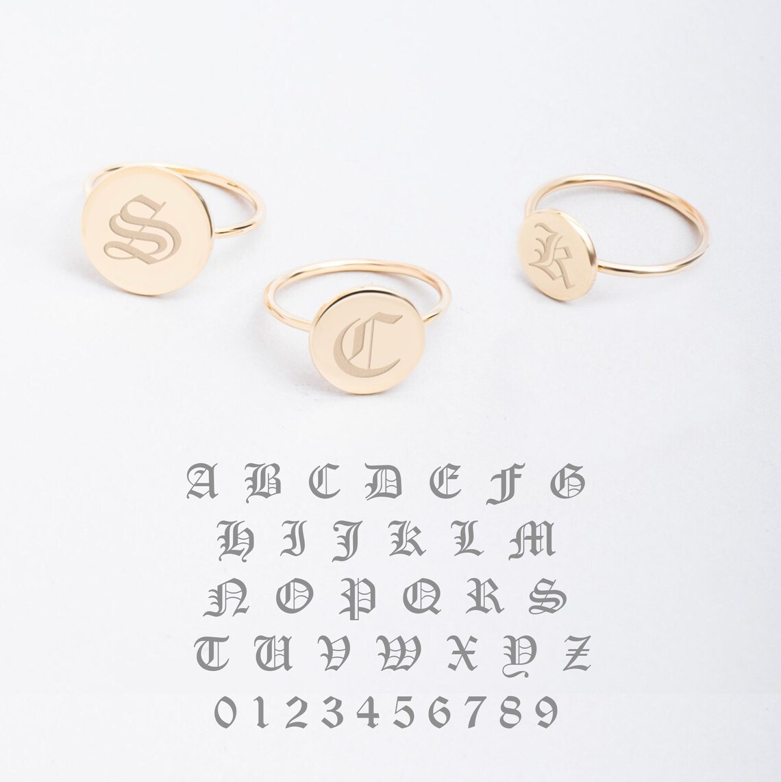 Personalized Old English Initial Disc Ring 14K 18K Solid Gold, Custom ...
