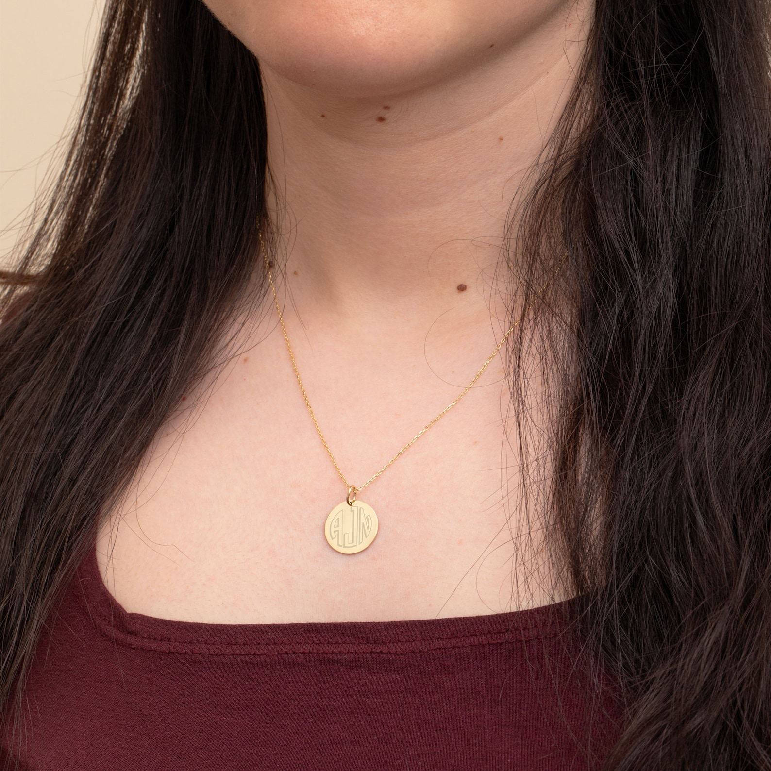 Monogram Dis Personalized Monogram Disc Necklace 14K Solid Gold, Custom Block ...