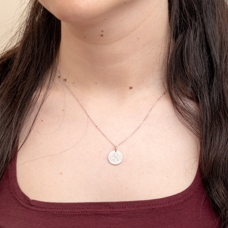Monogram Dis Personalized Monogram Disc Necklace 14K Solid Gold, Custom Block ...