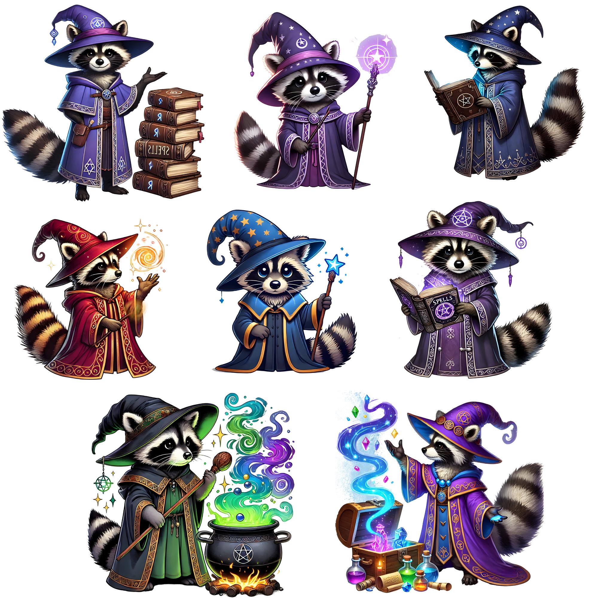 Wizard Raccoon Clipart Bundle | Cute Magical Cartoon Sorcerer | Digital ...