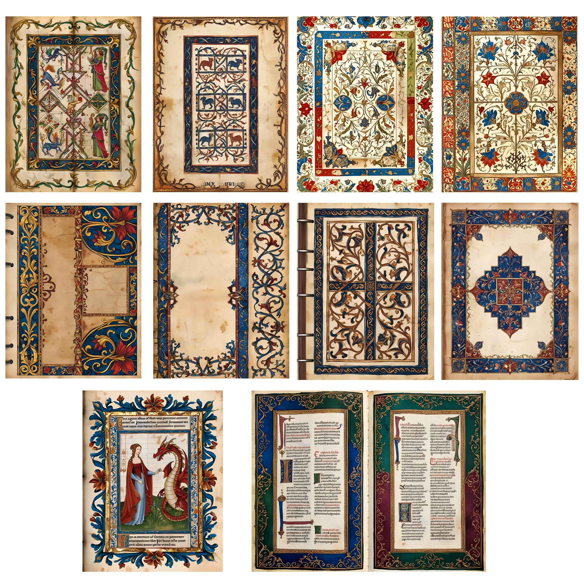Illuminated Manuscript Digital Paper | Medieval Junk Journal ...