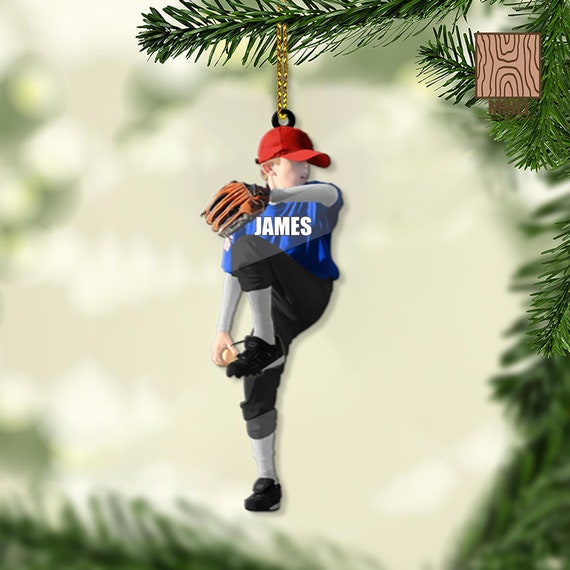 Custom Baseball Player Ornaments for Kids, Personalized Baseball