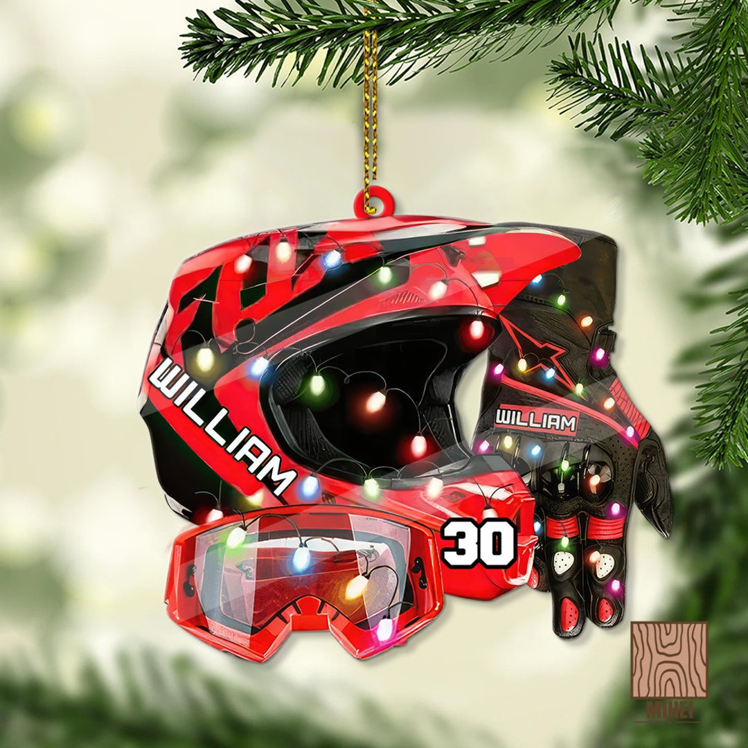 Personalized Dirt Bike Christmas Ornament, Motocross Helmet Glasses and