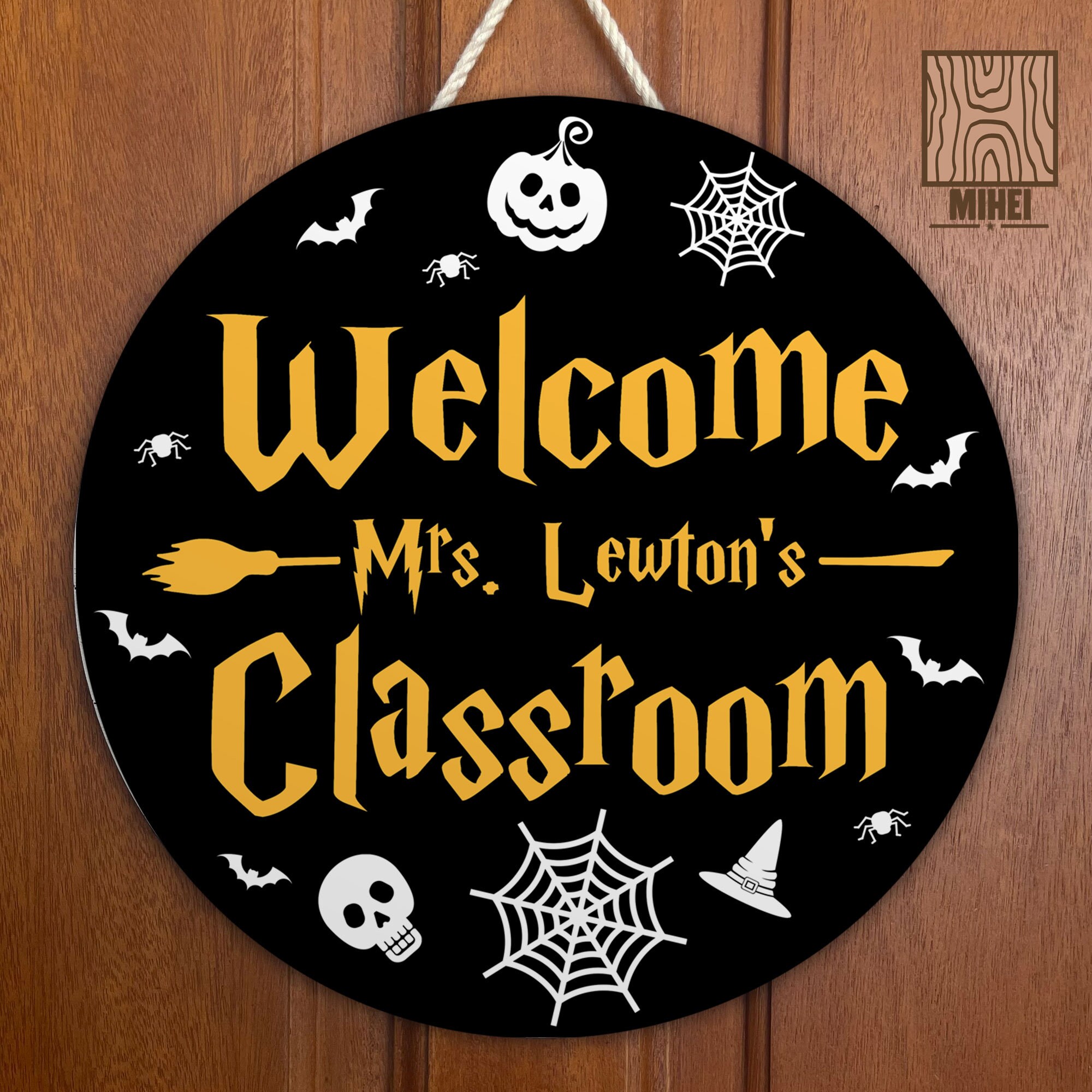 Personalized Halloween Wood Signs, Welcome Spooky Classroom Door Hangers, Custom Teacher Name Plate Halloween Decoration, Halloween Gift