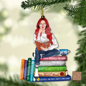 Custom Book Lover Reading Girl Ornament, Personalized Favorite Book Titles Christmas Ornament, Librarian Xmas Decor Book Girl Ornament Gift