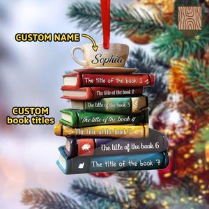 Custom Books Stack Christmas Ornament, Custom Book Titles Ornament 2025, Christmas Gift for Reading Book Lovers, Bookworms, Bookish