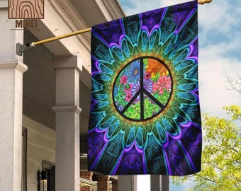 Hippie Tie Dye Flag- Hippie Symbol Flag- Peace  Sign Flag- Gift For Hippie Lover- Hippie Flag- Positive Quote Flag- Tie Dye House Flag