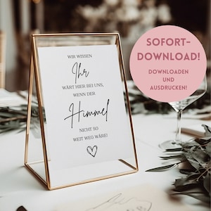 Digital template for commemoration at the wedding - Wedding memorial plaque - We know you would be with us if heaven were not so far away