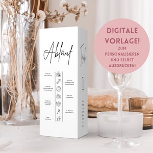 Plantilla tríptico para número de mesa y menú de boda: plantilla editable de Canva, descarga e impresión instantáneas.