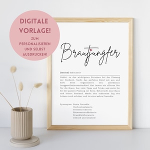 Brautjungfer fragen - Bearbeitbare Vorlage für eine tolles Brautjungferposter - Definition Brautjungfer zum selber Drucken