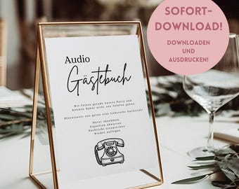 Audio Gästebuch Schild Hochzeit – digitale Vorlage in A4, 13x18 & 10x15 cm | Download für Telefon-Gästebuch