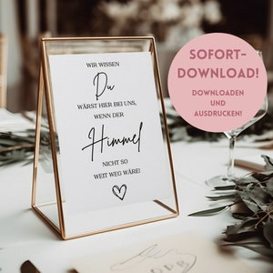 Digital template for commemoration at the wedding - Wedding memorial plaque - We know you would be with us if heaven were not so far away