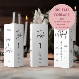 Modèle de numéro de table et de menu de mariage à trois volets - modèle modifiable et minimaliste, téléchargez et imprimez-le INSTANTANÉMENT