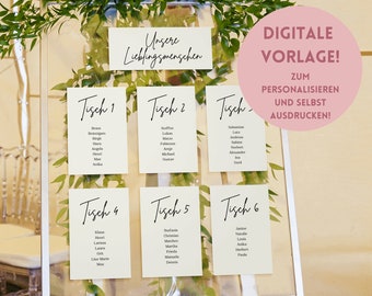 Personalisierbare Sitzplankarten. Digitale und Canva-editierbare Vorlage zum selbst personalisieren und ausdrucken!