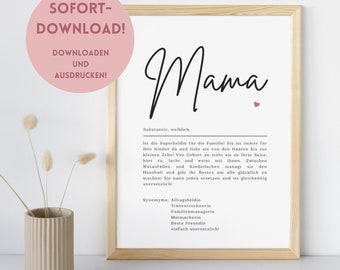 Beste Mama - Vorlage für eine tolles Poster - Definition MAMA zum selber Drucken