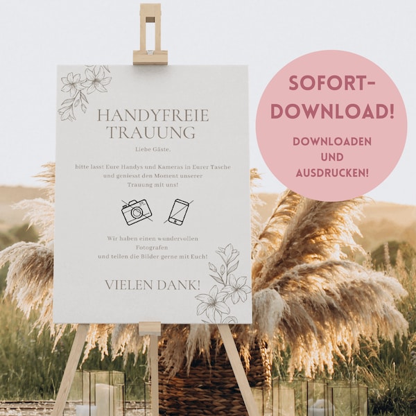 Handyfreie Trauung Digitaldruck - PDF zum selbst drucken - Digitaler Download für ein Hochzeitsschild