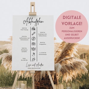 Modello di programma di nozze personalizzabile per Canva - Design eleganti da scaricare - Programma fai da te - Progetta il giorno delle tue nozze