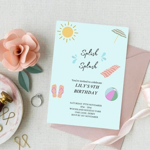 Classic pool party birthday invitation, digital download  themed pool party make your own