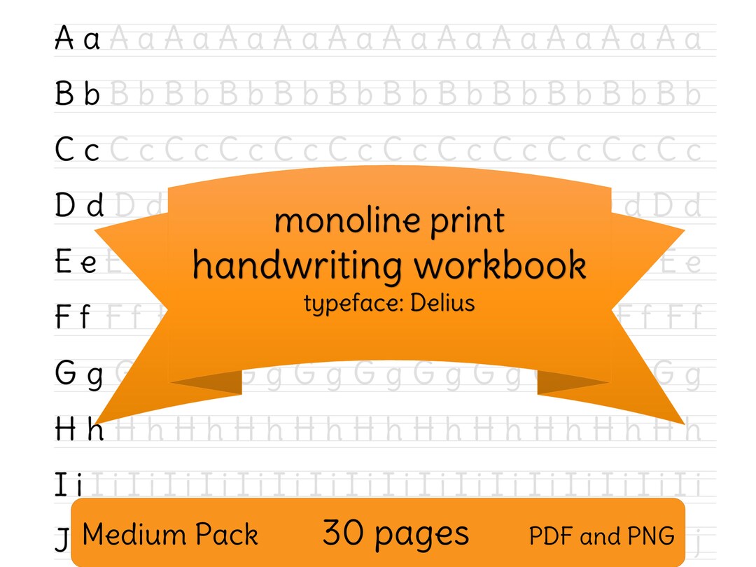 Monoline Print Handwriting Worksheets, Monoline Print Lettering