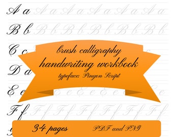 penmanship practice worksheet, brush lettering, procreate handwriting practice workbook, handwriting calligraphy workbook