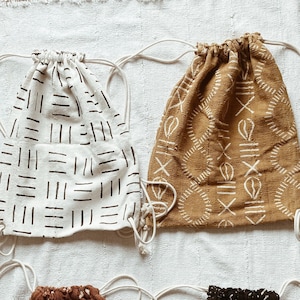 Ideal beach or sports backpack, drawstring, bogolan fabric