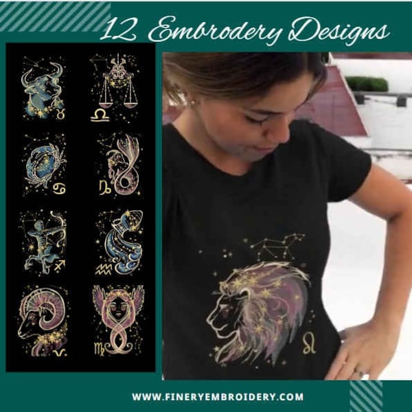 Zodiac-Inspired Embroidery Designs: Exclusive Pack Of 12 - Fineryembroidery.com