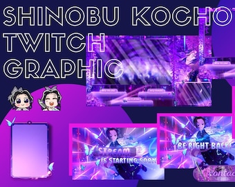 Shinobu Kocho Themed Streaming Kit for Twitch | Pack with Bonus Emotes and info Panels |