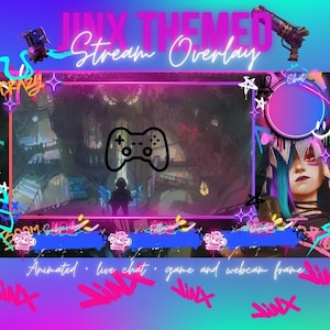 Kit di streaming a tema Jinx di League of Legends per Twitch / Pacchetto con sovrapposizioni di streaming / Arcane / LoL