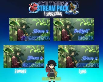Giyu Tomioka Animated Stream Screens Pack: Japanese Rainy Shrine Theme (Digital Download)