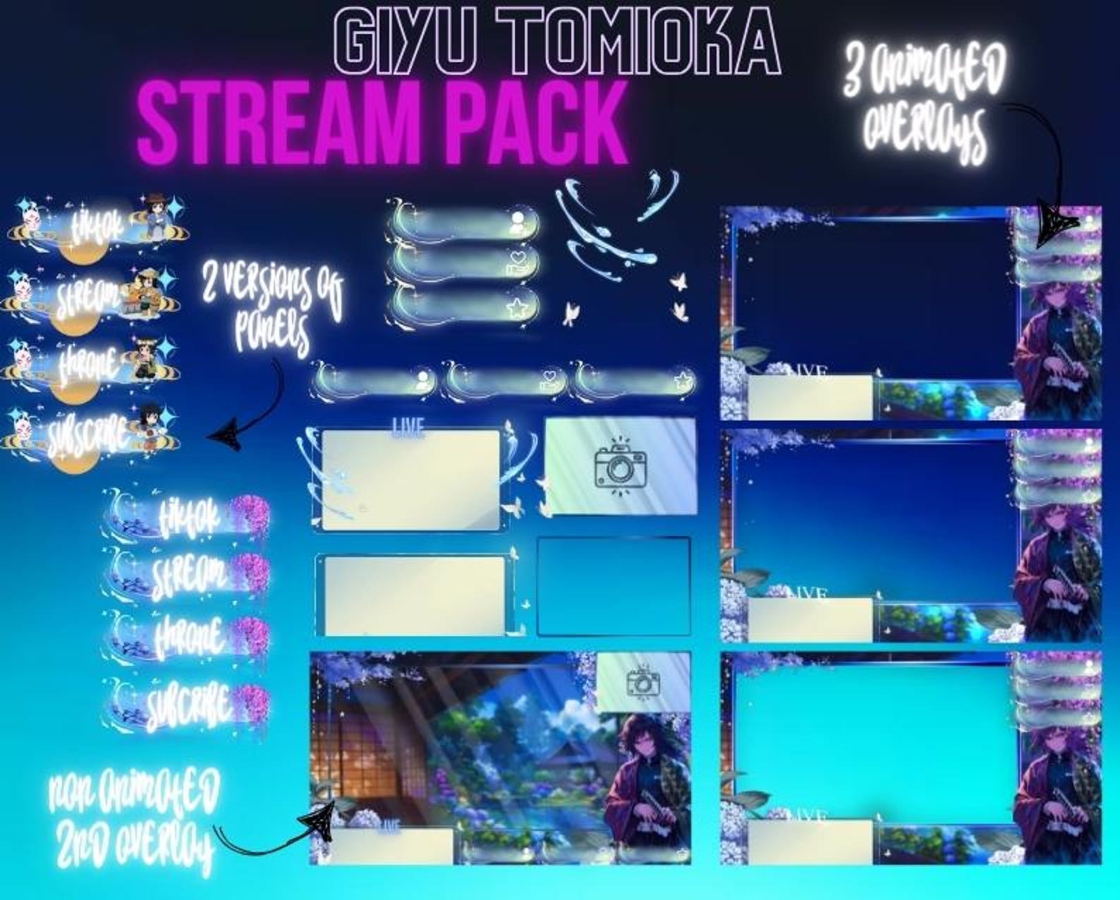 Giyu Tomioka Themed Streaming Kit for Twitch | Pack With Stream ...