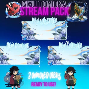 Giyu Tomioka Themed Animated Alerts for Stream | Twitch Overlays and Scenes/ Stream Transition/ Blue Stream Transition/ Anime Stream
